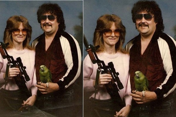 Esta extraña pareja con su mascota y un rifle