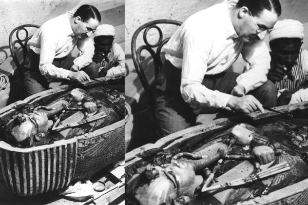 Howard Carter en el sarcófago de Tutakamón