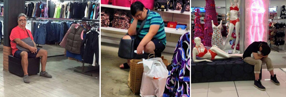 Fotos de hombres miserables que decidieron acompañar a su novia de compras