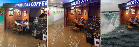 Conoce a 'Starbucks Uncle', el hombre impasible ante las inundaciones en Hong Kong