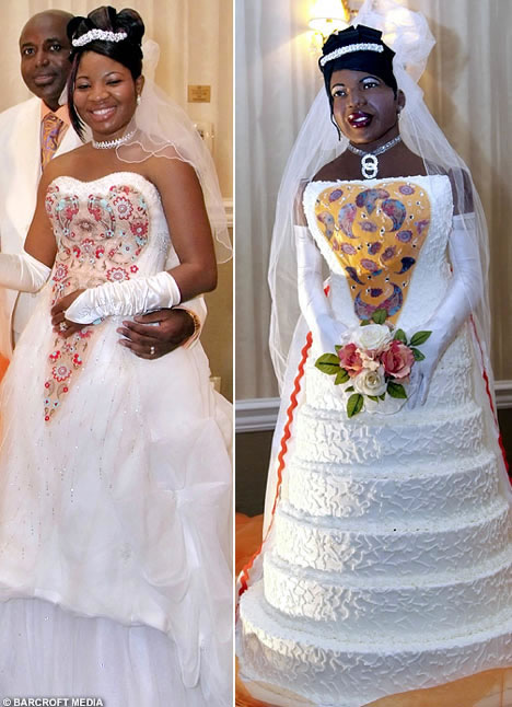La novia se convirtió en el pastel. Hicieron una réplica de ella.