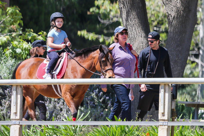Los Beckham en clases de equitación
