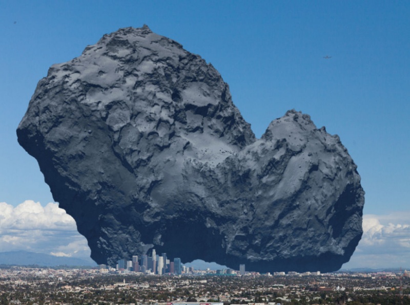 Un cometa comparado con el tamaño de Los Ángeles