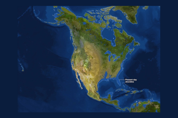 Mapa de Norte América sin hielo glaciar